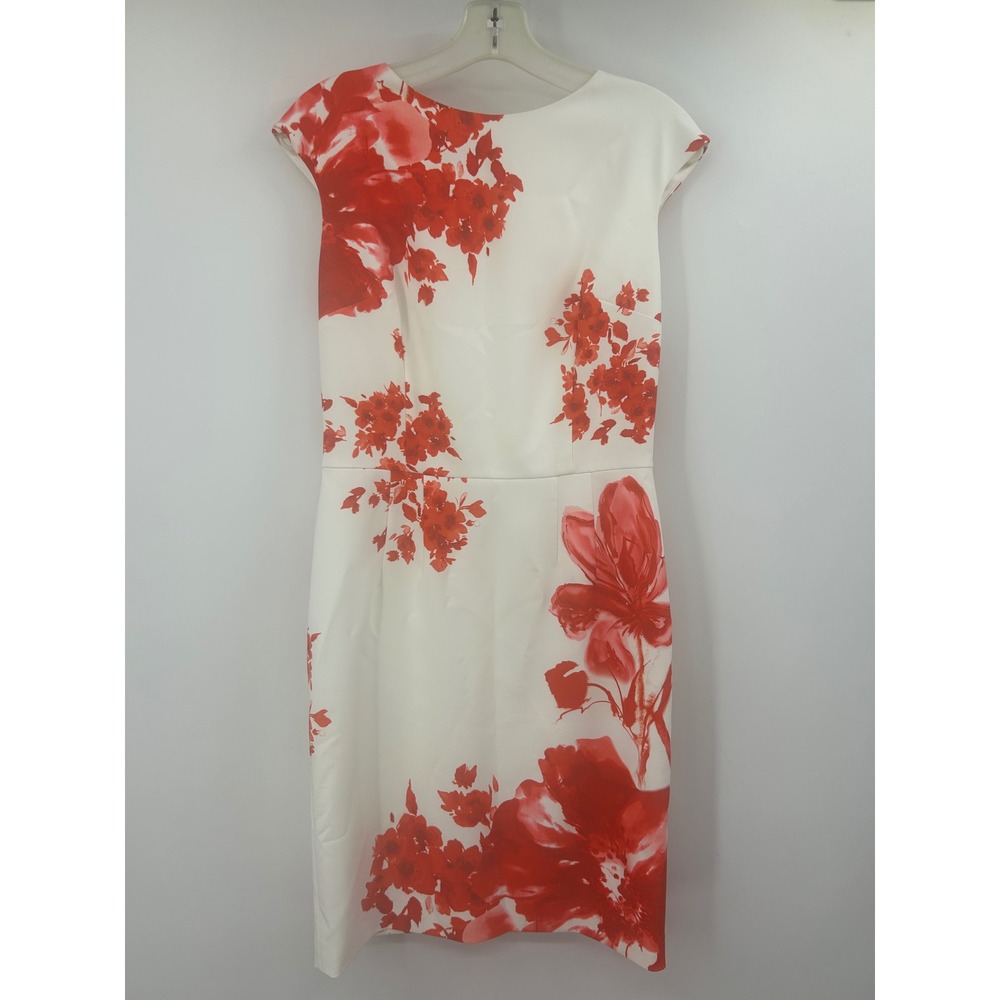 Jasmine Wang San Francisco Red White Floral Sheath Dress Sz M Made in USA